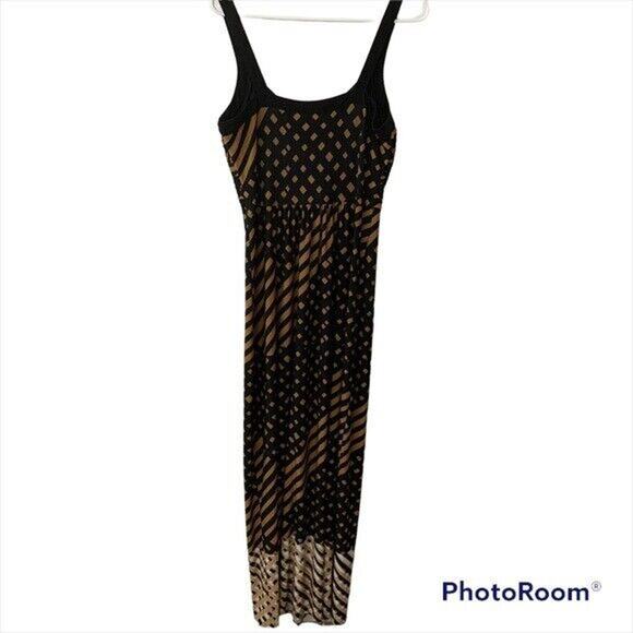 Signature By Robbie Bee Brown Patterned Maxi Dress Slinky Size Medium - Picture 2 of 7